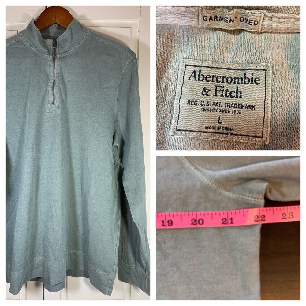 Y2K Abercrombie Fitch 1/4 Zip Pullover Sweatshirt Mens Large Garment Dyed Basic